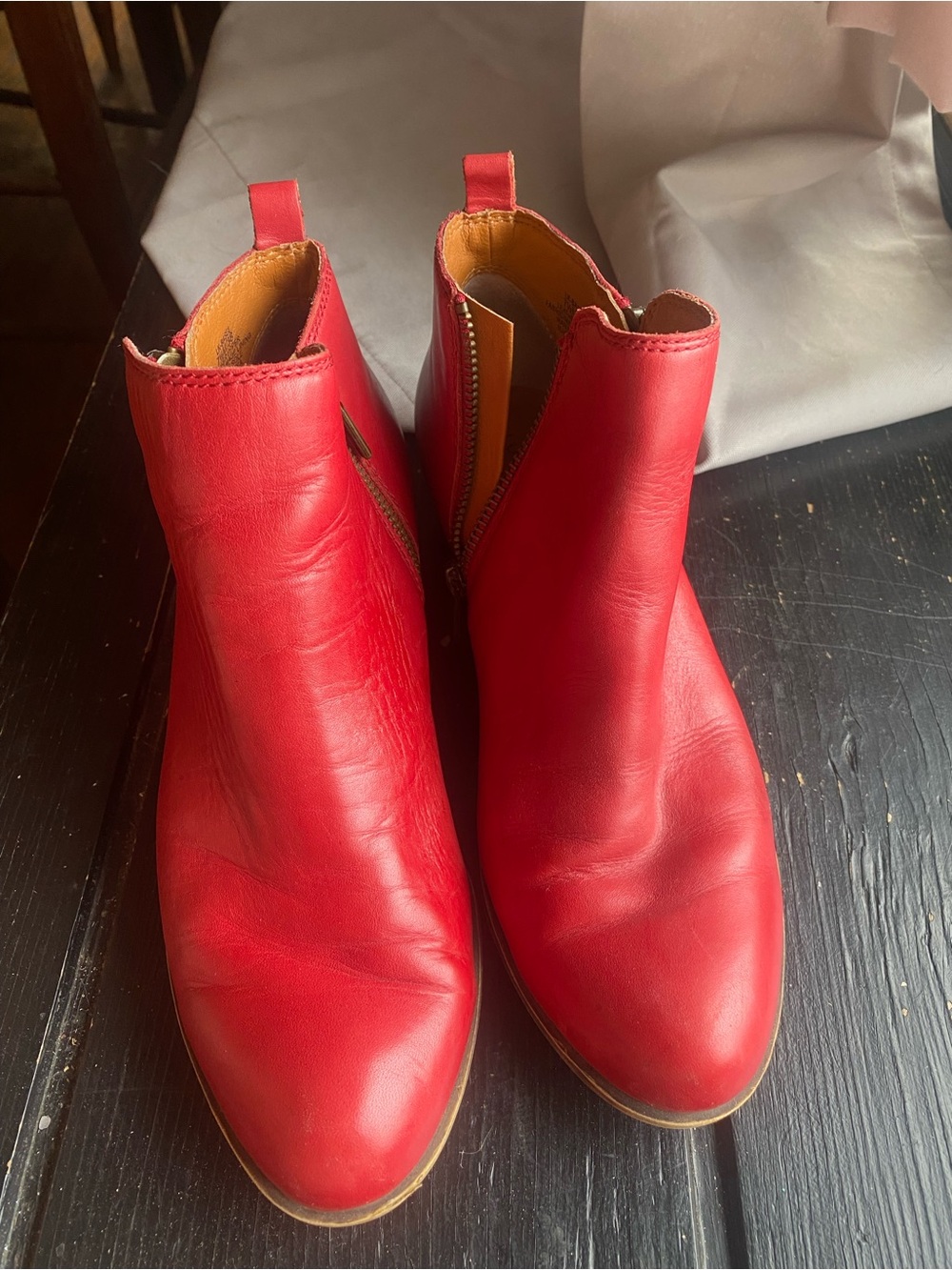 Lucky Brand Red Leather Ankle Booties with Side Zipper